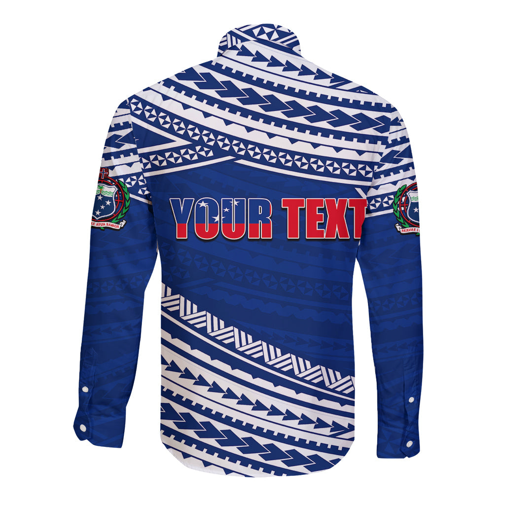 (Custom Personalised) Happy Fathers Day Samoa Long Sleeve Button Shirt I Love You Dad Blue LT6 - Wonder Print Shop