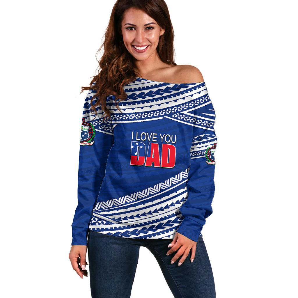 (Custom Personalised) Happy Fathers Day Samoa Off Shoulder Sweater I Love You Dad Blue LT6 - Wonder Print Shop