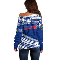 (Custom Personalised) Happy Fathers Day Samoa Off Shoulder Sweater I Love You Dad Blue LT6 - Wonder Print Shop