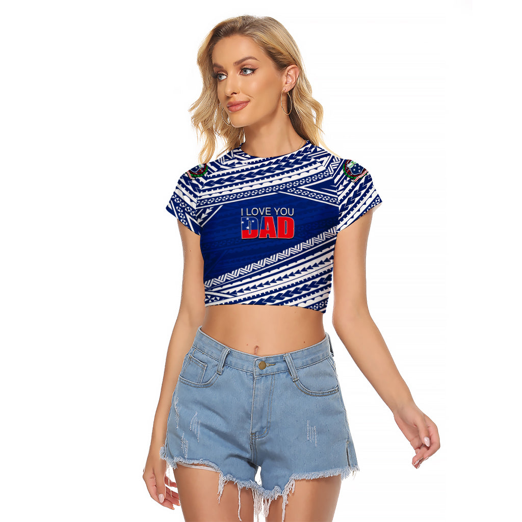 (Custom Personalised) Happy Fathers Day Samoa Raglan Cropped T Shirt I Love You Dad Blue LT6 - Wonder Print Shop