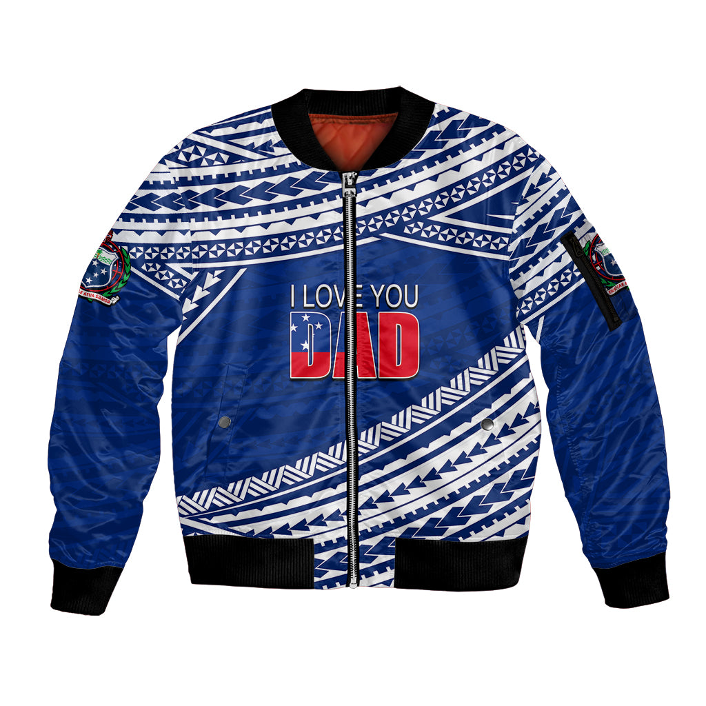 (Custom Personalised) Happy Fathers Day Samoa Sleeve Zip Bomber Jacket I Love You Dad Blue LT6 - Wonder Print Shop