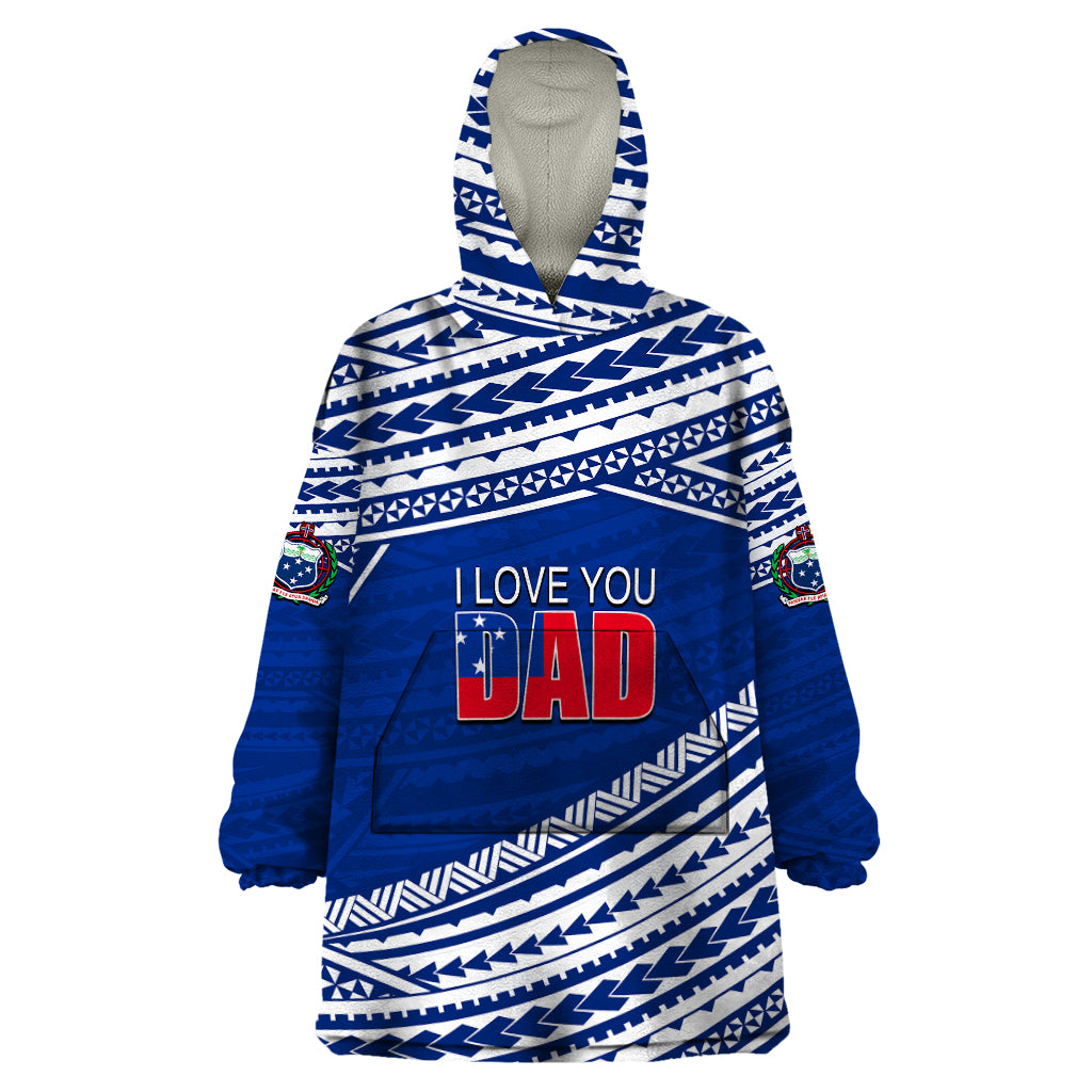 (Custom Personalised) Happy Fathers Day Samoa Wearable Blanket Hoodie I Love You Dad Blue LT6 - Wonder Print Shop