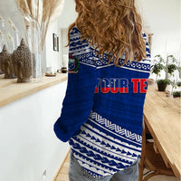 (Custom Personalised) Happy Fathers Day Samoa Women Casual Shirt I Love You Dad Blue LT6 - Wonder Print Shop