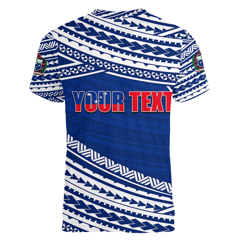 (Custom Personalised) Happy Fathers Day Samoa Women V Neck T Shirt I Love You Dad Blue LT6 - Wonder Print Shop