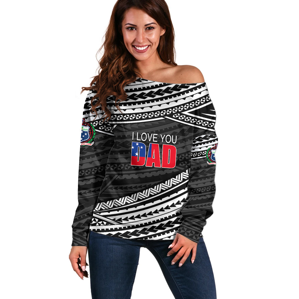 (Custom Personalised) Happy Fathers Day Samoa Off Shoulder Sweater I Love You Dad Black LT6 - Wonder Print Shop