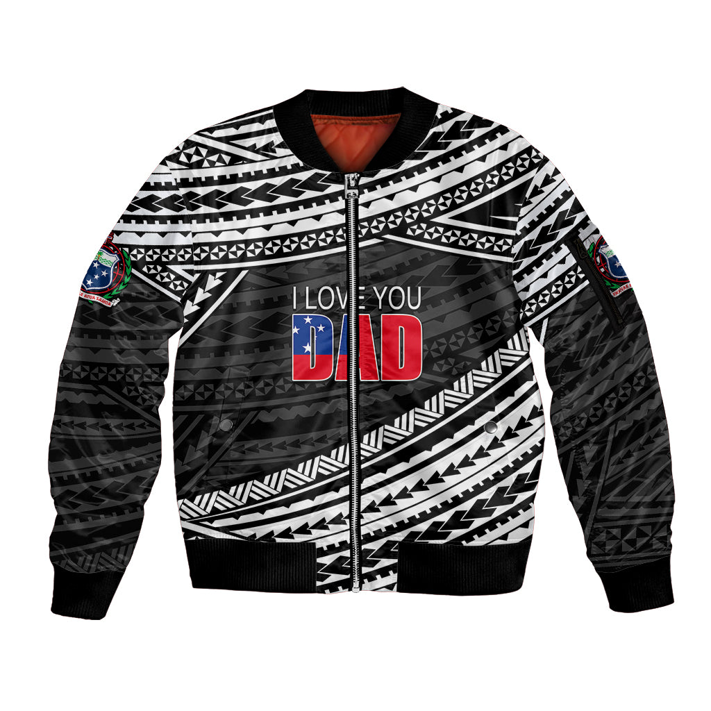 (Custom Personalised) Happy Fathers Day Samoa Sleeve Zip Bomber Jacket I Love You Dad Black LT6 - Wonder Print Shop