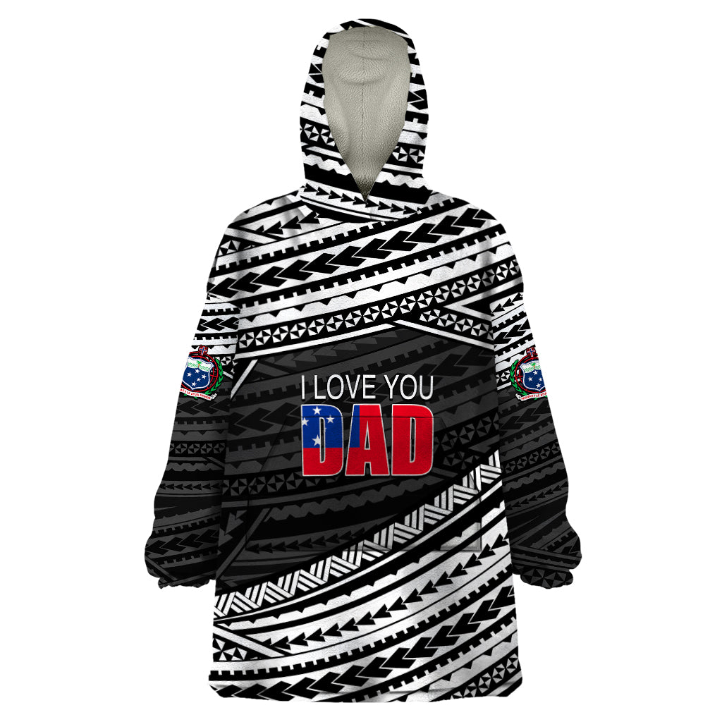(Custom Personalised) Happy Fathers Day Samoa Wearable Blanket Hoodie I Love You Dad Black LT6 - Wonder Print Shop