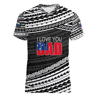 (Custom Personalised) Happy Fathers Day Samoa Women V Neck T Shirt I Love You Dad Black LT6 - Wonder Print Shop
