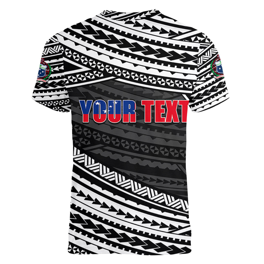 (Custom Personalised) Happy Fathers Day Samoa Women V Neck T Shirt I Love You Dad Black LT6 - Wonder Print Shop