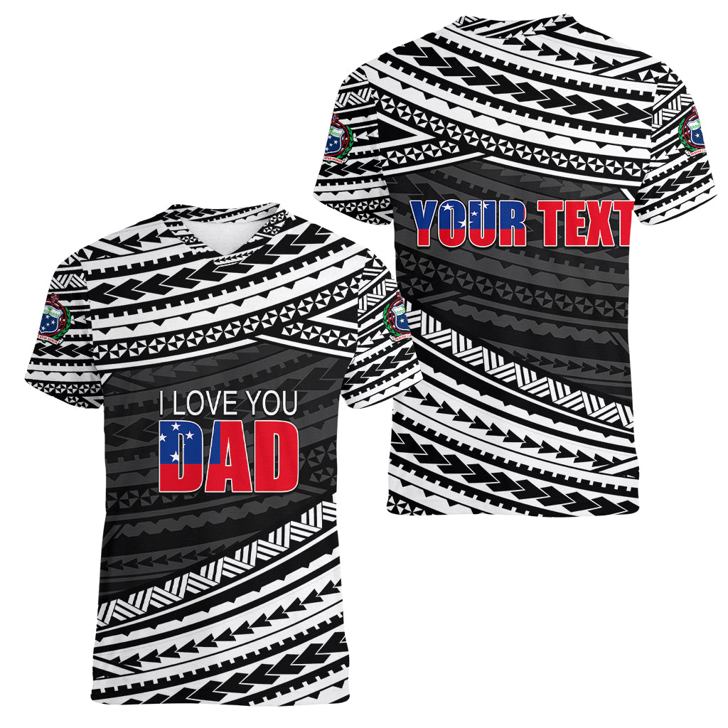(Custom Personalised) Happy Fathers Day Samoa Women V Neck T Shirt I Love You Dad Black LT6 - Wonder Print Shop