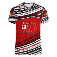 (Custom Personalised) Happy Fathers Day Tonga Women V Neck T Shirt I Love You Dad LT6 - Wonder Print Shop