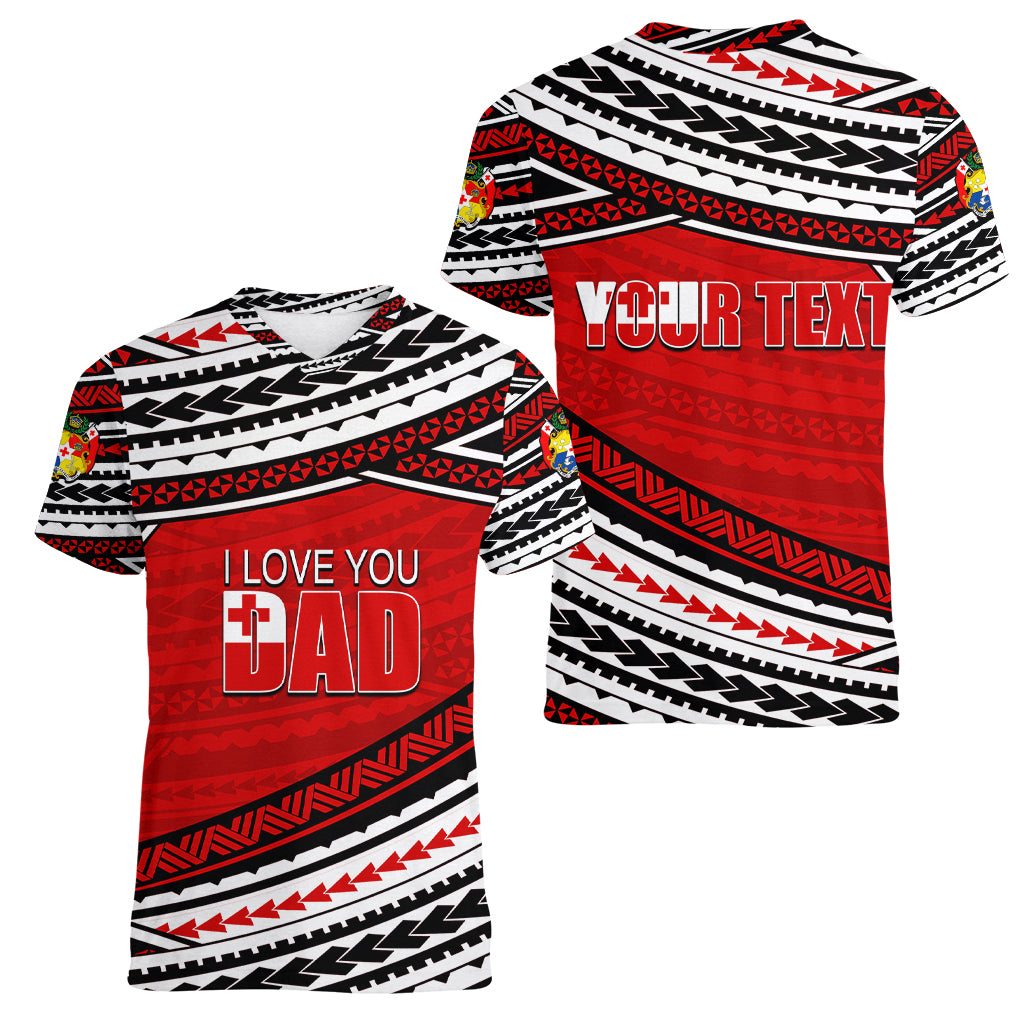 (Custom Personalised) Happy Fathers Day Tonga Women V Neck T Shirt I Love You Dad LT6 - Wonder Print Shop