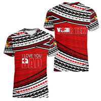 (Custom Personalised) Happy Fathers Day Tonga Women V Neck T Shirt I Love You Dad LT6 - Wonder Print Shop