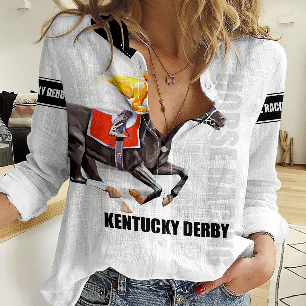 Kentucky Horse Racing Women Casual Shirt Sporty Style White LT6