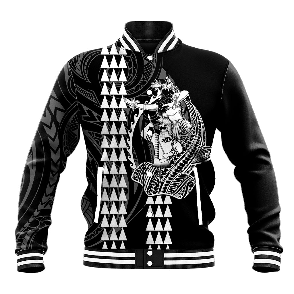 Polynesian Baseball Jacket Hawaiian Warrior and Aloha Girl With Hammerhead Shark Tattoos White LT6 - Wonder Print Shop