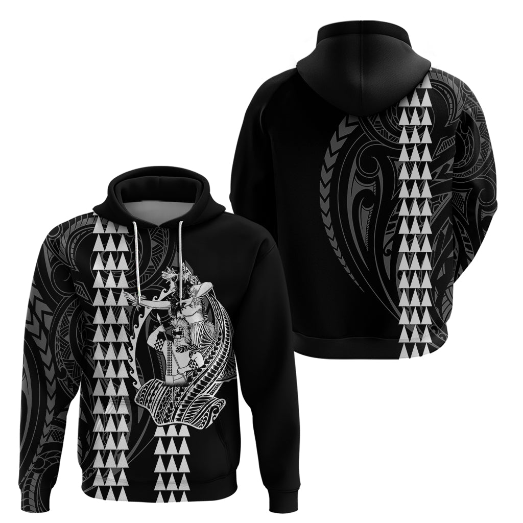 Polynesian Hoodie Hawaiian Warrior and Aloha Girl With Hammerhead Shark Tattoos White LT6 - Wonder Print Shop