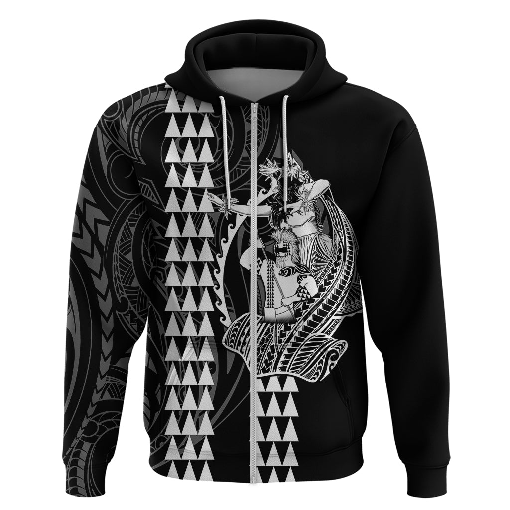 Polynesian Hoodie Hawaiian Warrior and Aloha Girl With Hammerhead Shark Tattoos White LT6 - Wonder Print Shop