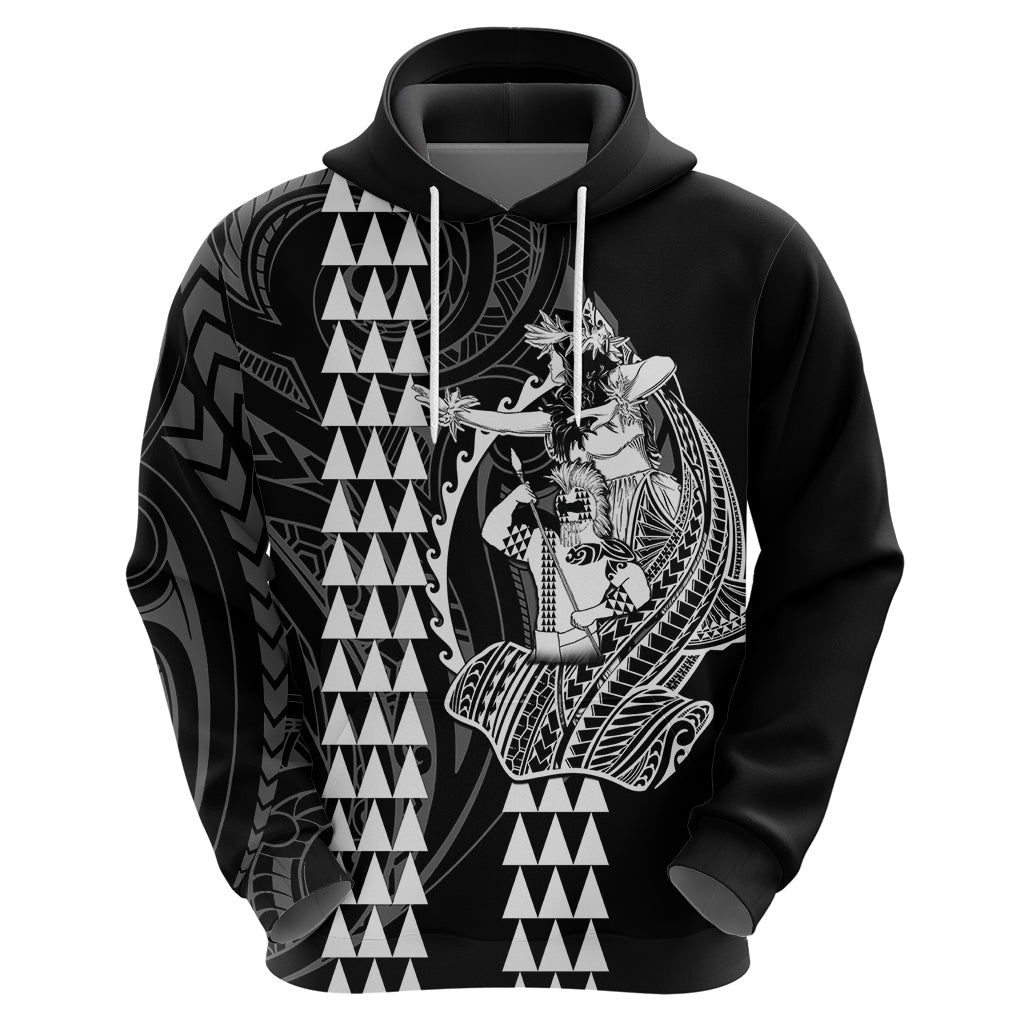 Polynesian Hoodie Hawaiian Warrior and Aloha Girl With Hammerhead Shark Tattoos White LT6 - Wonder Print Shop