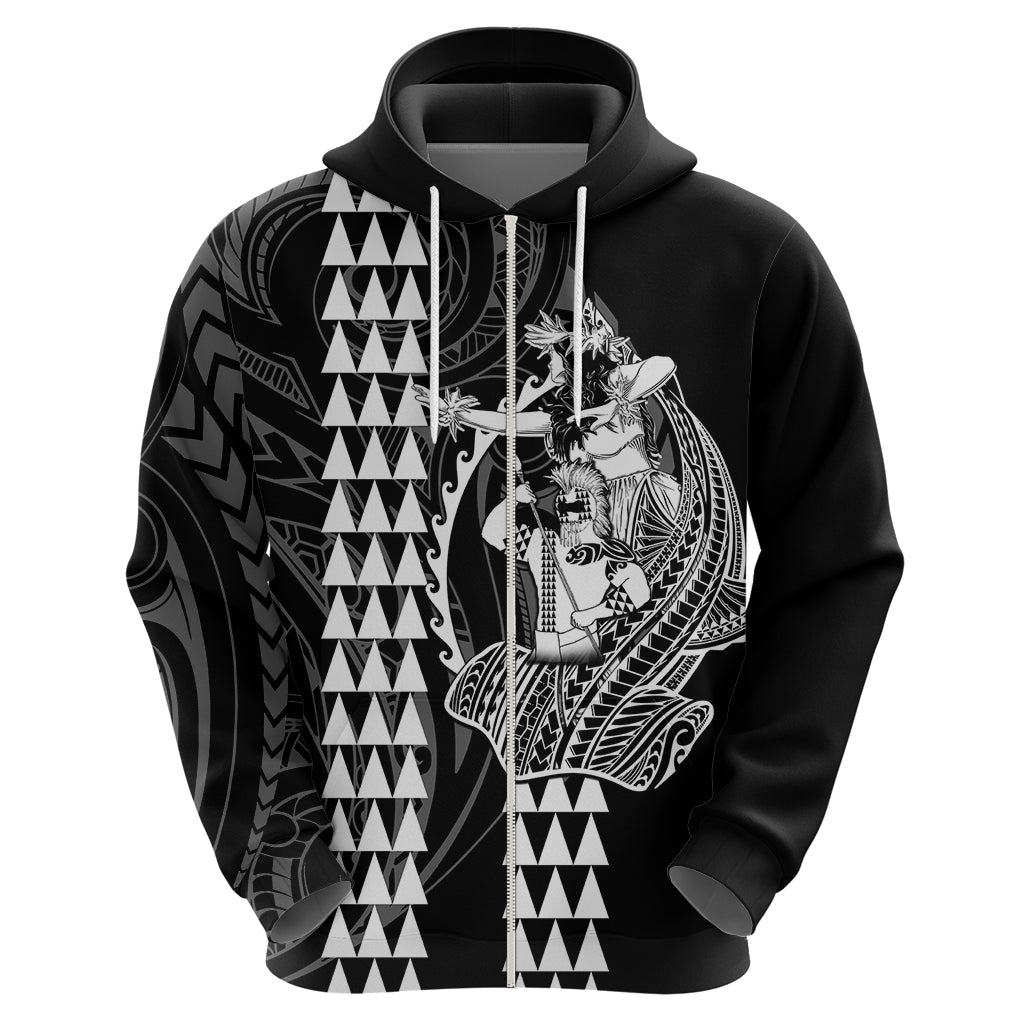 Polynesian Hoodie Hawaiian Warrior and Aloha Girl With Hammerhead Shark Tattoos White LT6 - Wonder Print Shop