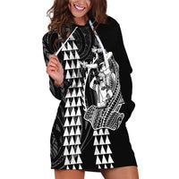 Polynesian Hoodie Dress Hawaiian Warrior and Aloha Girl With Hammerhead Shark Tattoos White LT6 - Wonder Print Shop
