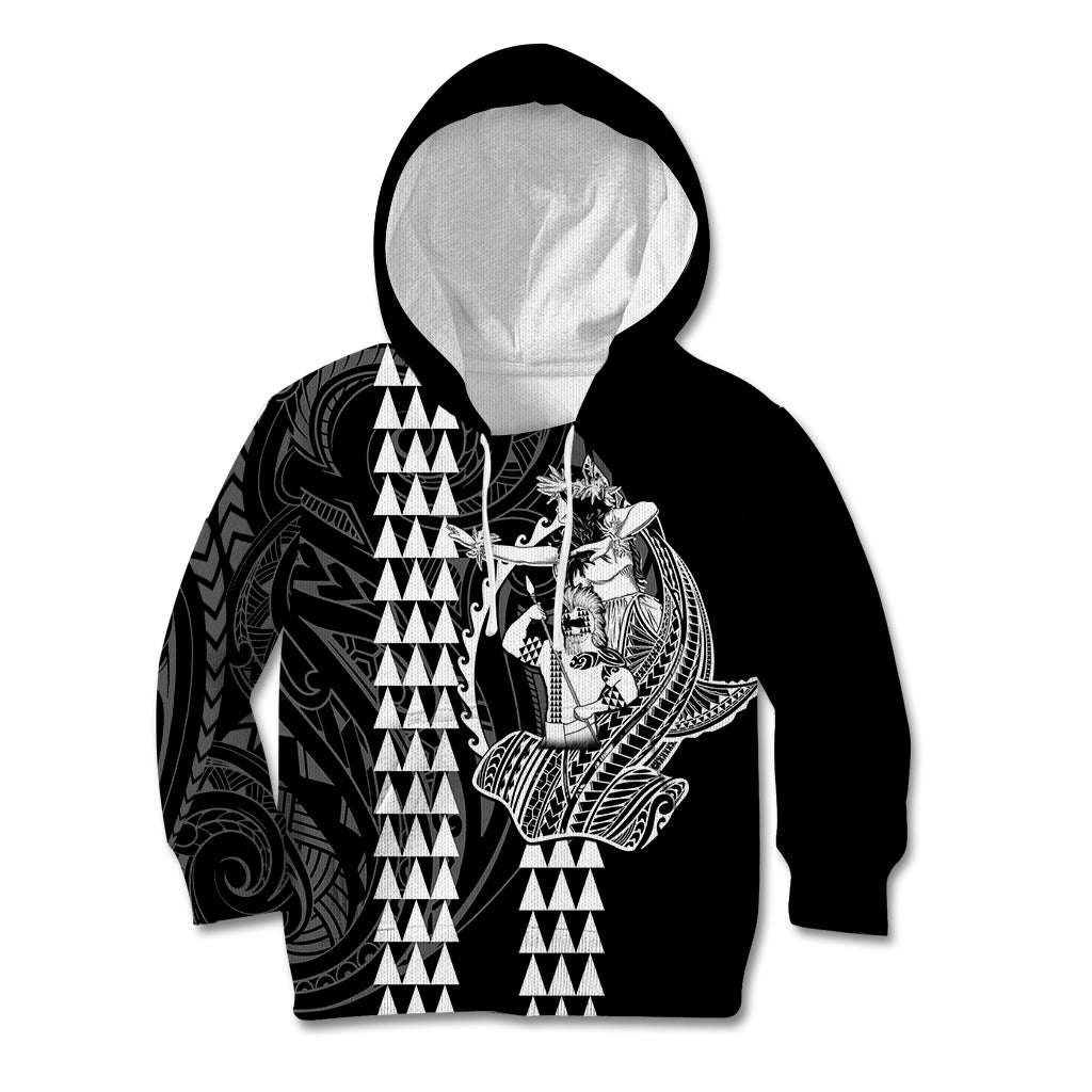 Polynesian Kid Hoodie Hawaiian Warrior and Aloha Girl With Hammerhead Shark Tattoos White LT6 - Wonder Print Shop