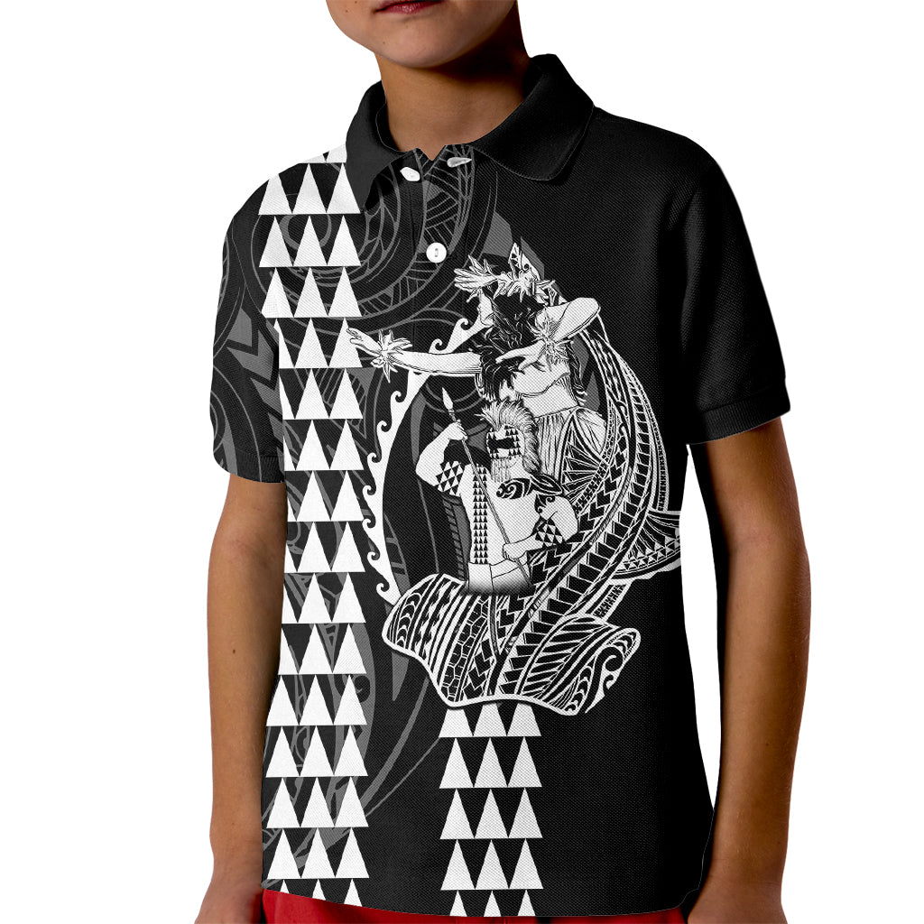 Polynesian Kid Polo Shirt Hawaiian Warrior and Aloha Girl With Hammerhead Shark Tattoos White LT6 - Wonder Print Shop