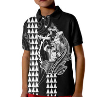 Polynesian Kid Polo Shirt Hawaiian Warrior and Aloha Girl With Hammerhead Shark Tattoos White LT6 - Wonder Print Shop