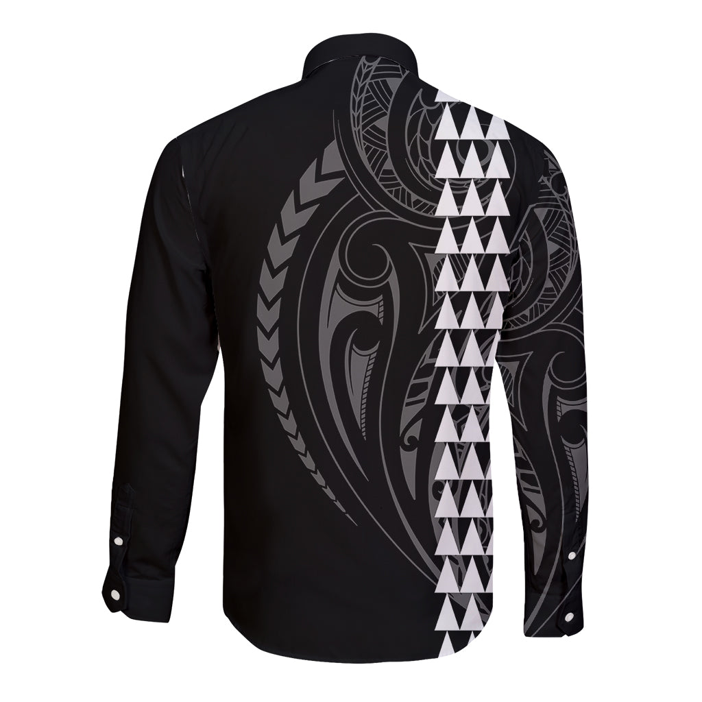 Polynesian Long Sleeve Button Shirt Hawaiian Warrior and Aloha Girl With Hammerhead Shark Tattoos White LT6 - Wonder Print Shop