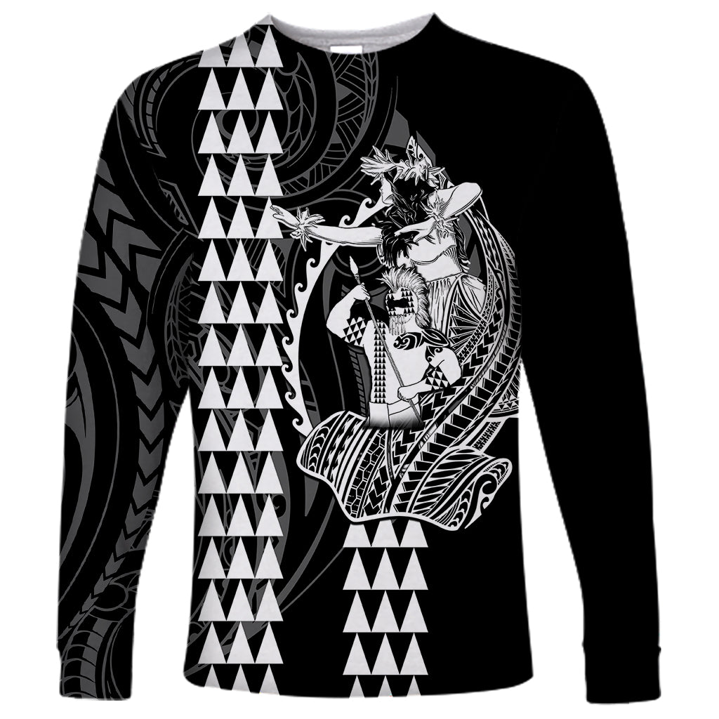 Polynesian Long Sleeve Shirt Hawaiian Warrior and Aloha Girl With Hammerhead Shark Tattoos White LT6 - Wonder Print Shop