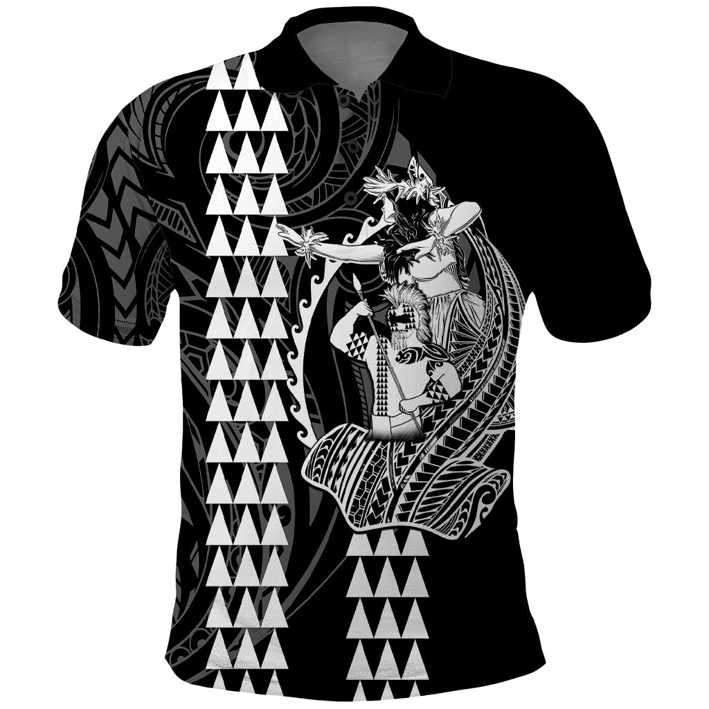 Polynesian Polo Shirt Hawaiian Warrior and Aloha Girl With Hammerhead Shark Tattoos White LT6 - Wonder Print Shop