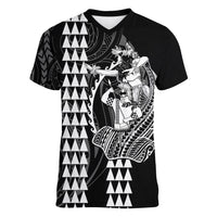 Polynesian Women V Neck T Shirt Hawaiian Warrior and Aloha Girl With Hammerhead Shark Tattoos White LT6 - Wonder Print Shop