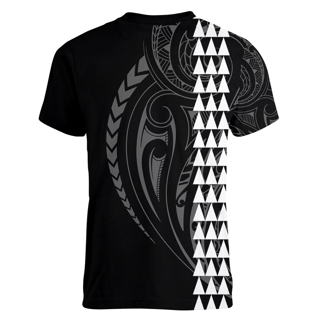 Polynesian Women V Neck T Shirt Hawaiian Warrior and Aloha Girl With Hammerhead Shark Tattoos White LT6 - Wonder Print Shop