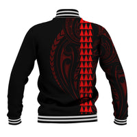 Polynesian Baseball Jacket Hawaiian Warrior and Aloha Girl With Hammerhead Shark Tattoos Red LT6 - Wonder Print Shop