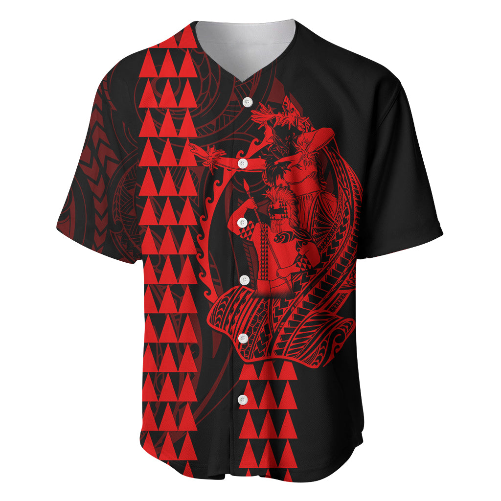 Polynesian Baseball Jersey Hawaiian Warrior and Aloha Girl With Hammerhead Shark Tattoos Red LT6 - Wonder Print Shop