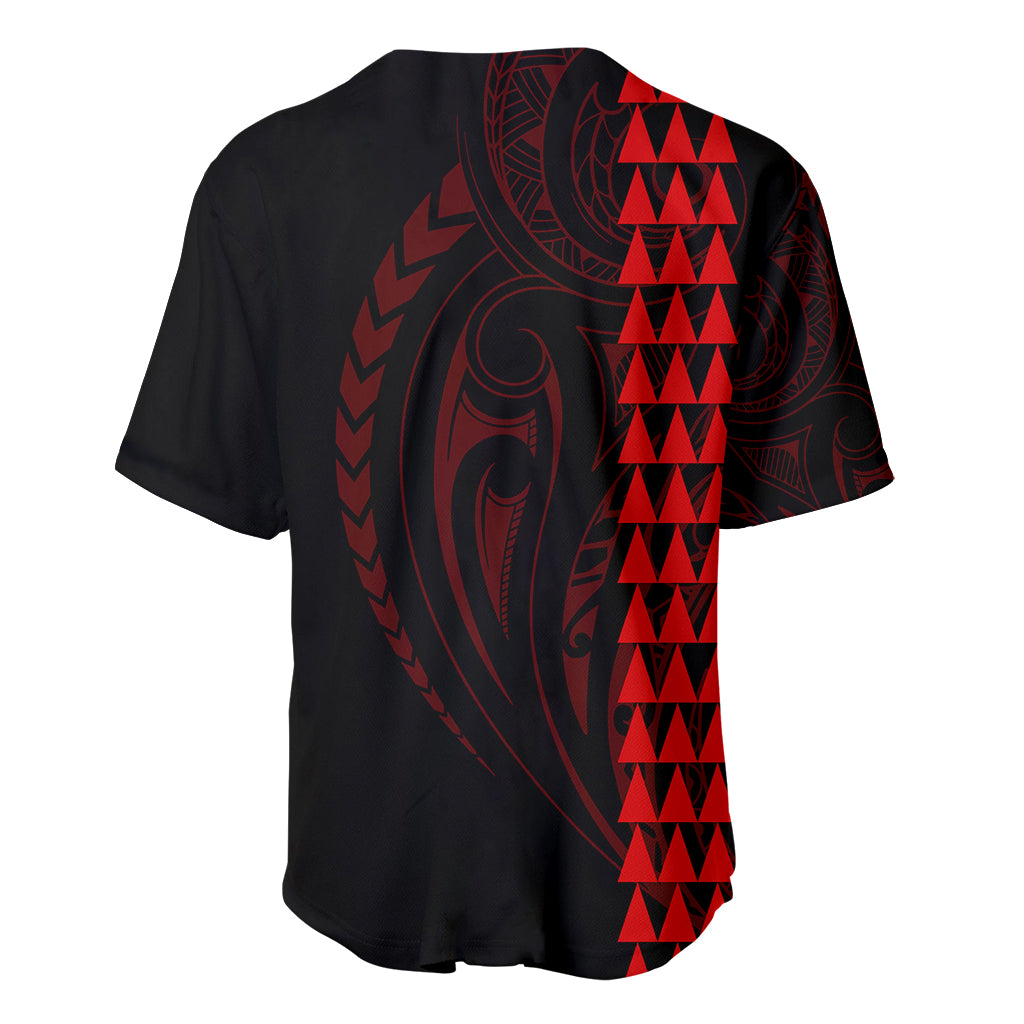 Polynesian Baseball Jersey Hawaiian Warrior and Aloha Girl With Hammerhead Shark Tattoos Red LT6 - Wonder Print Shop
