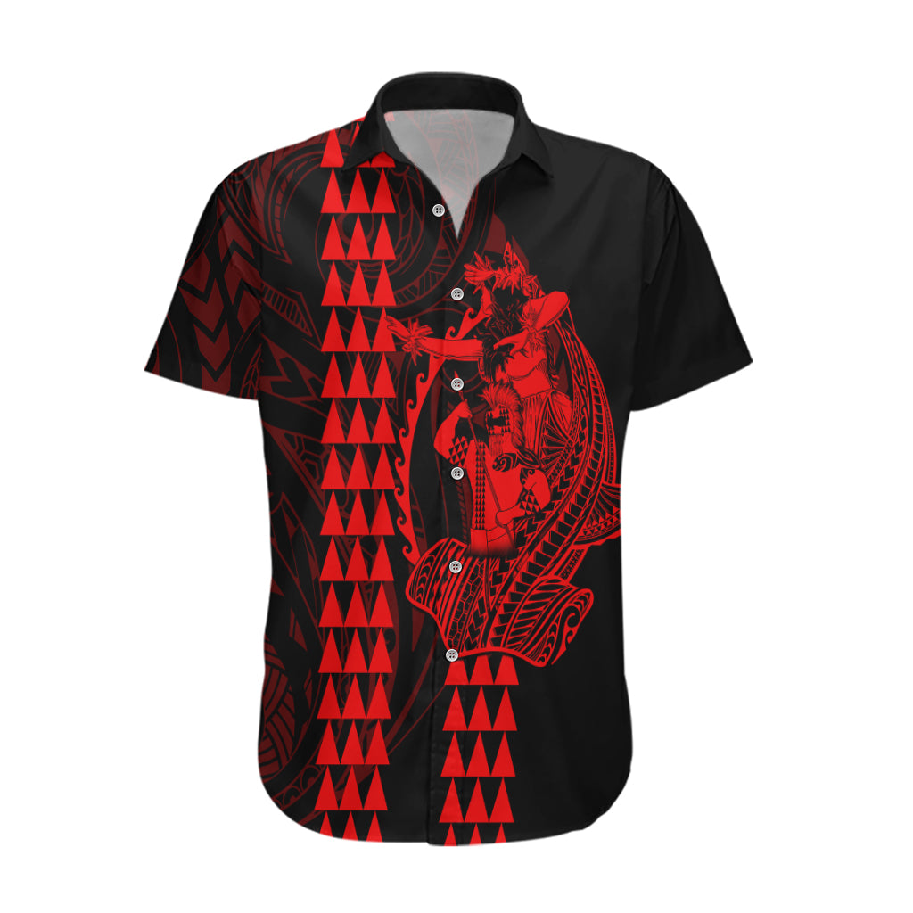 Polynesian Hawaiian Shirt Hawaiian Warrior and Aloha Girl With Hammerhead Shark Tattoos Red LT6 - Wonder Print Shop