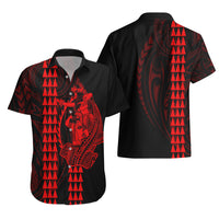 Polynesian Hawaiian Shirt Hawaiian Warrior and Aloha Girl With Hammerhead Shark Tattoos Red LT6 - Wonder Print Shop