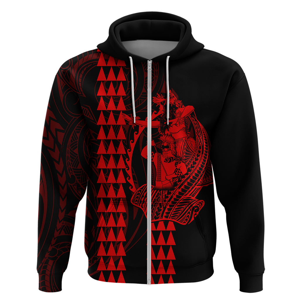 Polynesian Hoodie Hawaiian Warrior and Aloha Girl With Hammerhead Shark Tattoos Red LT6 - Wonder Print Shop