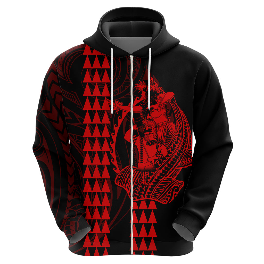 Polynesian Hoodie Hawaiian Warrior and Aloha Girl With Hammerhead Shark Tattoos Red LT6 - Wonder Print Shop