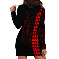 Polynesian Hoodie Dress Hawaiian Warrior and Aloha Girl With Hammerhead Shark Tattoos Red LT6 - Wonder Print Shop