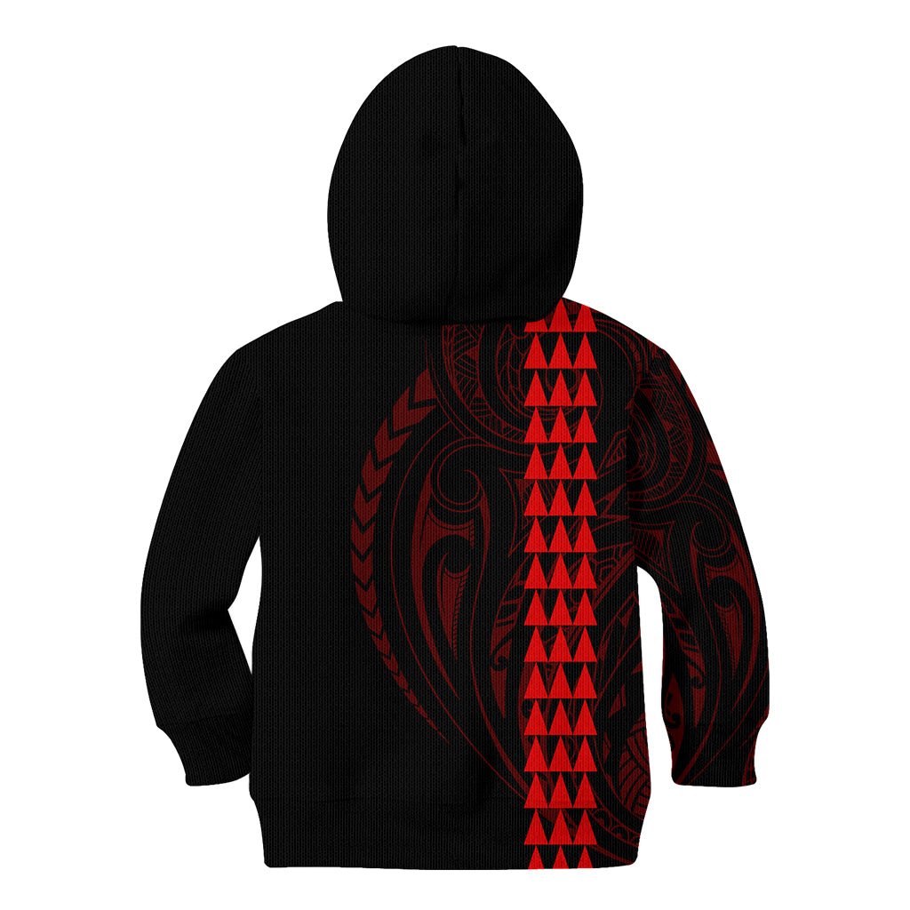 Polynesian Kid Hoodie Hawaiian Warrior and Aloha Girl With Hammerhead Shark Tattoos Red LT6 - Wonder Print Shop