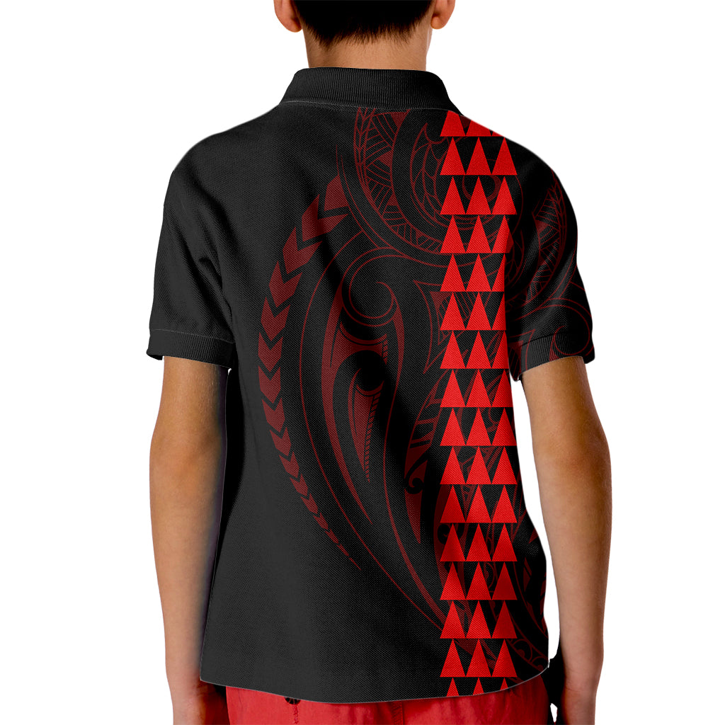 Polynesian Kid Polo Shirt Hawaiian Warrior and Aloha Girl With Hammerhead Shark Tattoos Red LT6 - Wonder Print Shop