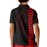 Polynesian Kid Polo Shirt Hawaiian Warrior and Aloha Girl With Hammerhead Shark Tattoos Red LT6 - Wonder Print Shop