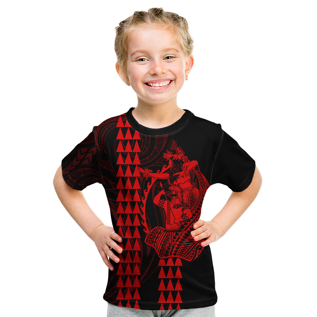 Polynesian Kid T Shirt Hawaiian Warrior and Aloha Girl With Hammerhead Shark Tattoos Red LT6 - Wonder Print Shop