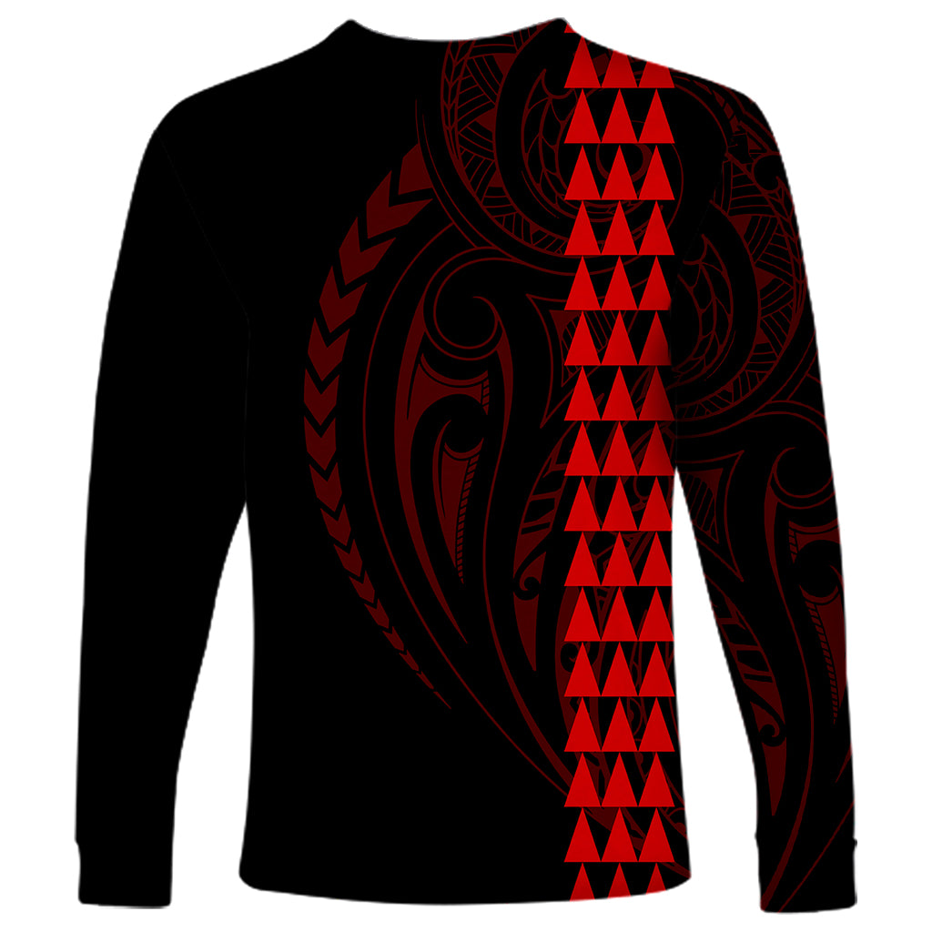 Polynesian Long Sleeve Shirt Hawaiian Warrior and Aloha Girl With Hammerhead Shark Tattoos Red LT6 - Wonder Print Shop