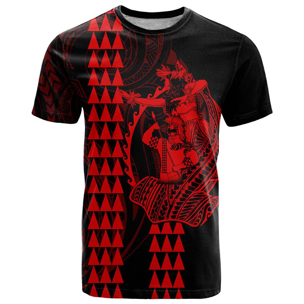 Polynesian T Shirt Hawaiian Warrior and Aloha Girl With Hammerhead Shark Tattoos Red LT6 - Wonder Print Shop