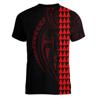 Polynesian Women V Neck T Shirt Hawaiian Warrior and Aloha Girl With Hammerhead Shark Tattoos Red LT6 - Wonder Print Shop