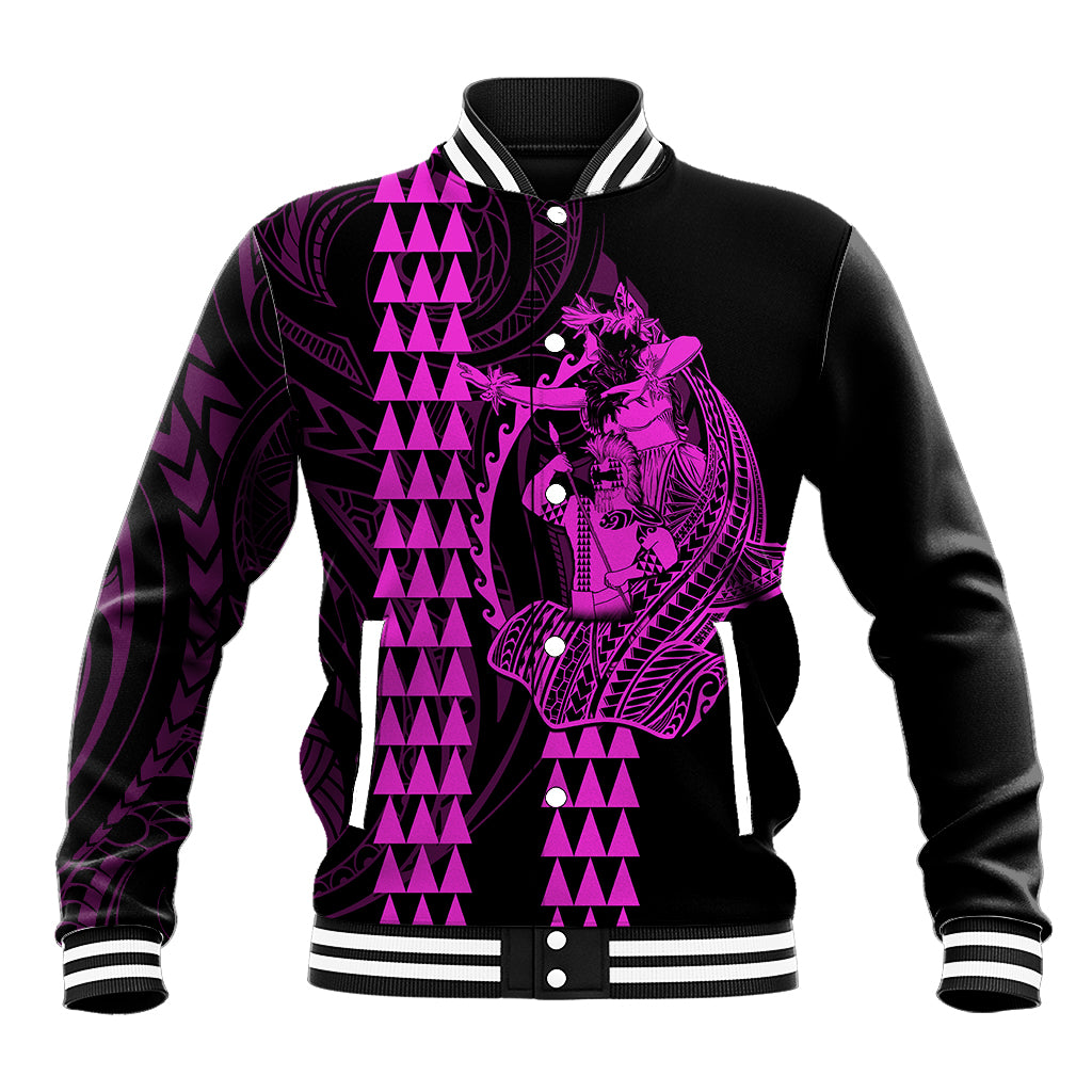 Polynesian Baseball Jacket Hawaiian Warrior and Aloha Girl With Hammerhead Shark Tattoos Purple LT6 - Wonder Print Shop