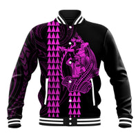 Polynesian Baseball Jacket Hawaiian Warrior and Aloha Girl With Hammerhead Shark Tattoos Purple LT6 - Wonder Print Shop