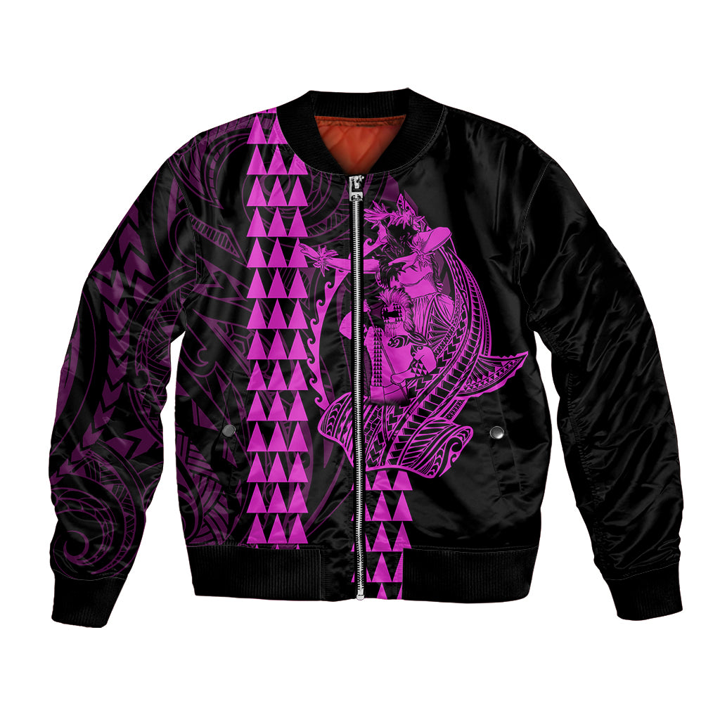 Polynesian Bomber Jacket Hawaiian Warrior and Aloha Girl With Hammerhead Shark Tattoos Purple LT6 - Wonder Print Shop